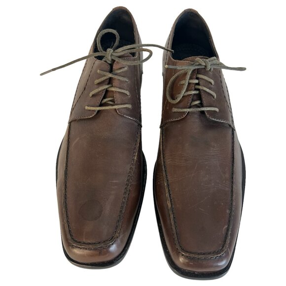 Mens Aston Grey Brown Leather Dress Shoes Oxford Size 11 Tie Lace Up Rubber Sole - Picture 2 of 12